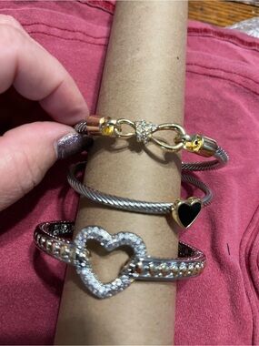 Gold & Silver Heart Bracelet Set - Elegant Women's Jewelry